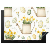 HERDABDECKPLATTE Gießkanne - Blumen - Eier Herdabdeckung Induktionsfeld 70x52 cm - Weiß, Kunststoff (70/52/0.2cm) - MuchoWow