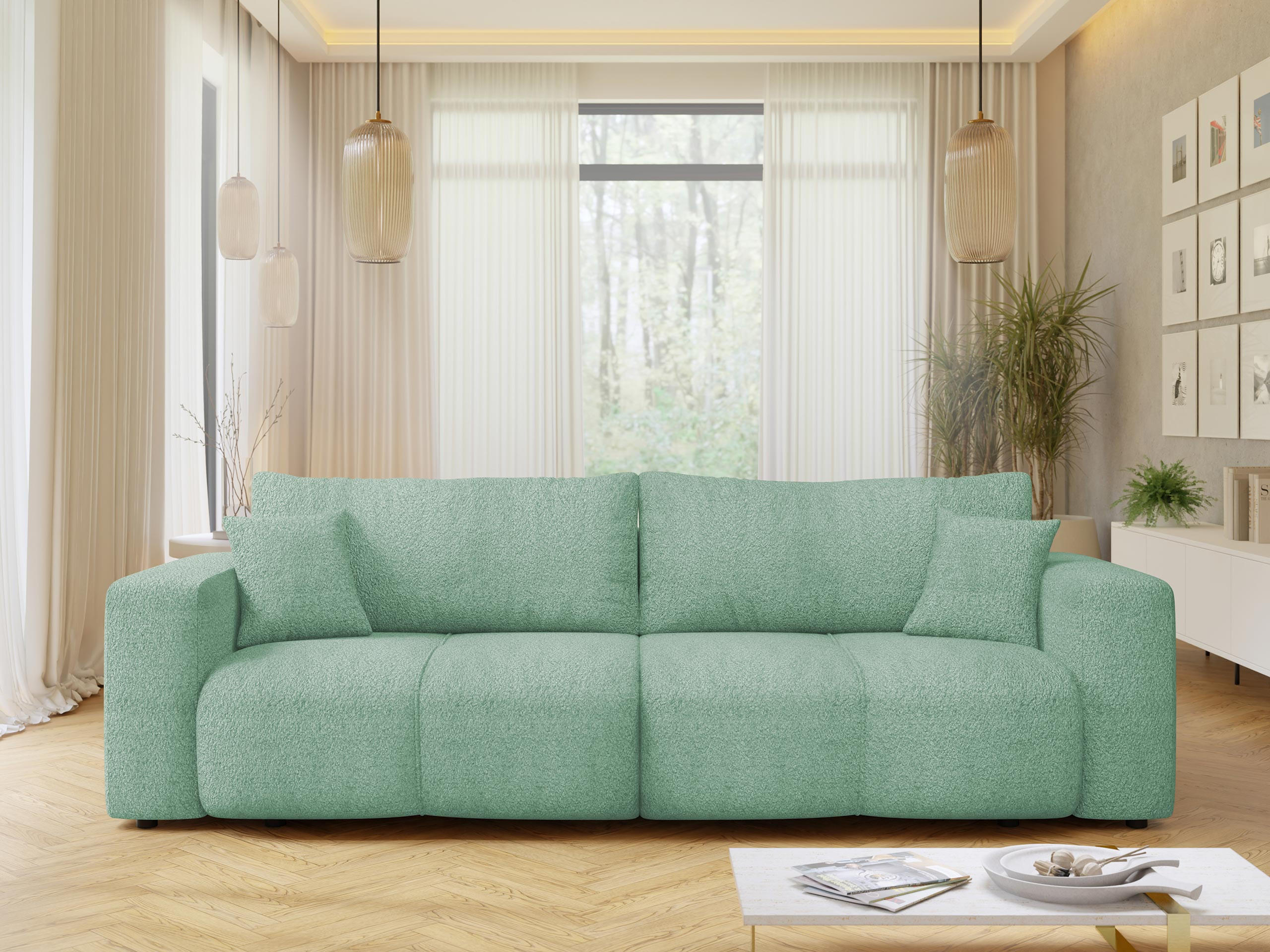 SCHLAFSOFA Furyn Boucle - Schwarz/Mintgrün, Holzwerkstoff/Kunststoff (248/82/92cm) - MIRJAN24