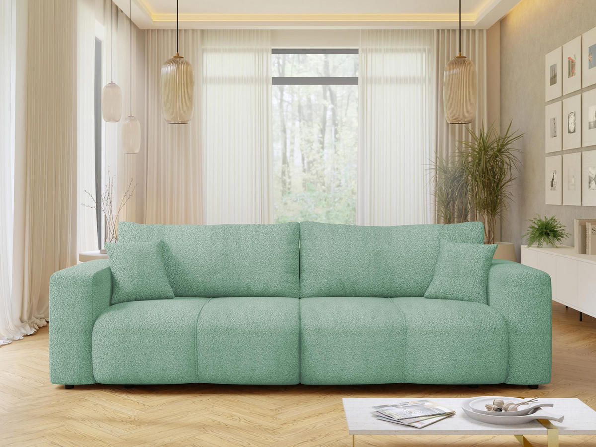 SCHLAFSOFA Furyn Boucle - Schwarz/Mintgrün, Holzwerkstoff/Kunststoff (248/82/92cm) - MIRJAN24
