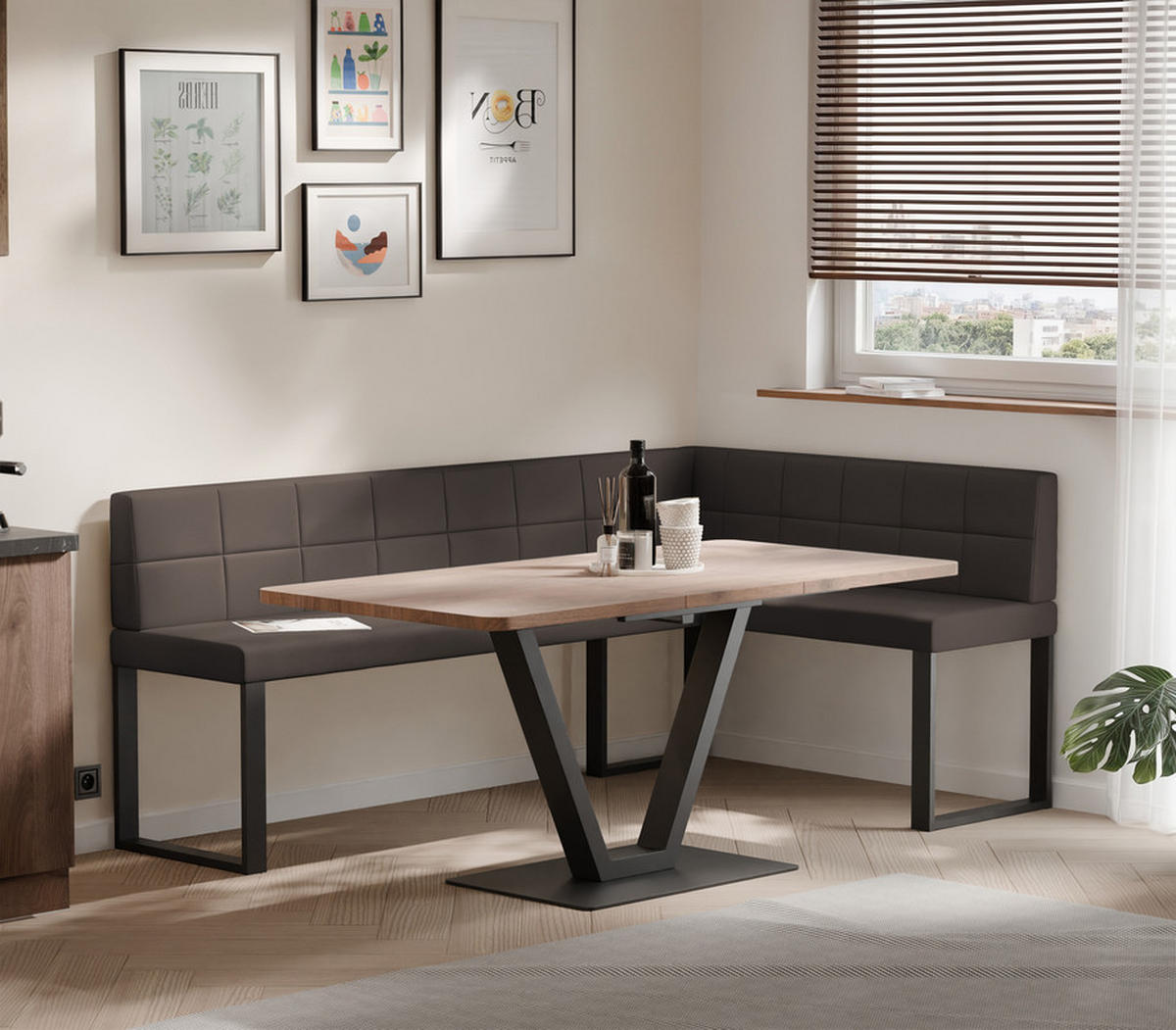 ECKBANK rechts SANA U Kunstleder gesteppt, 128/168 cm Braun - Braun, Kunststoff/Textil (128/168cm) - Idohome