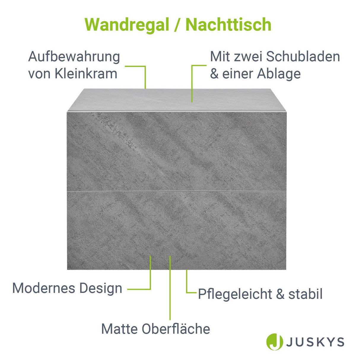 WANDSCHRANK Nachttisch mit 2 Schubladen Betonoptik 40x29x30 cm - Grau, Holz (40/30/29cm) - Juskys