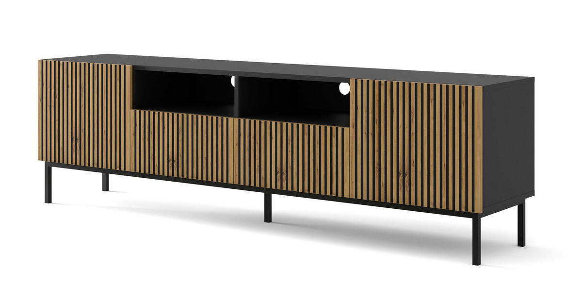 TV-LOWBOARD SCHWARZ - Beige/Schwarz, Holzwerkstoff (200/58/42cm) - FURNLUX