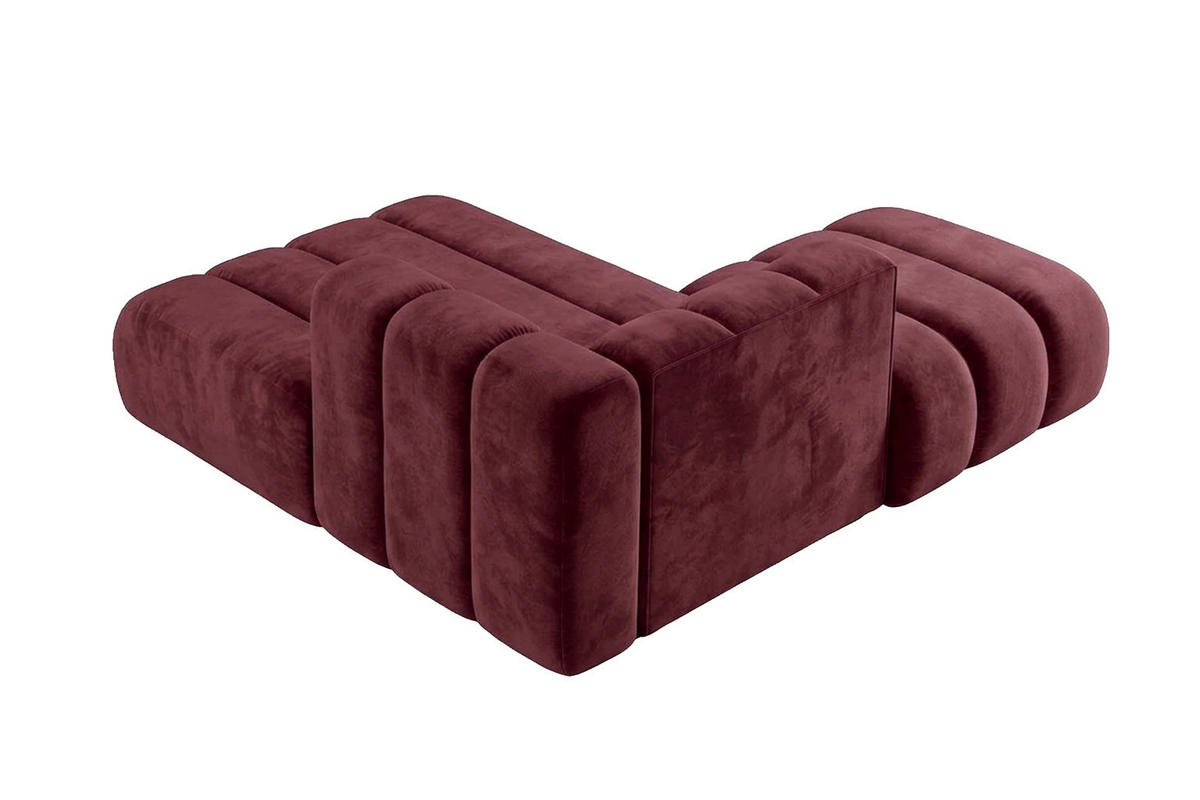 CHAISELONGUE Modulare Mit Hocker, Velvet-Stoff Riviera, Rotwein, Links, GRAND - Dunkelrot, Holz (204/179cm) - Kaiser Möbel