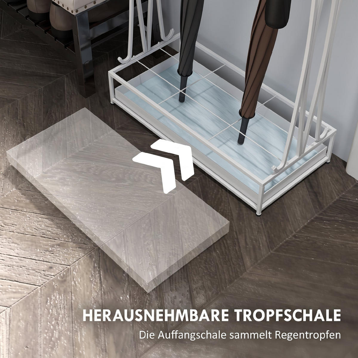 SCHIRMHALTER Stahl Weiß - Weiß, Metall (24/68/50cm) - HOMCOM