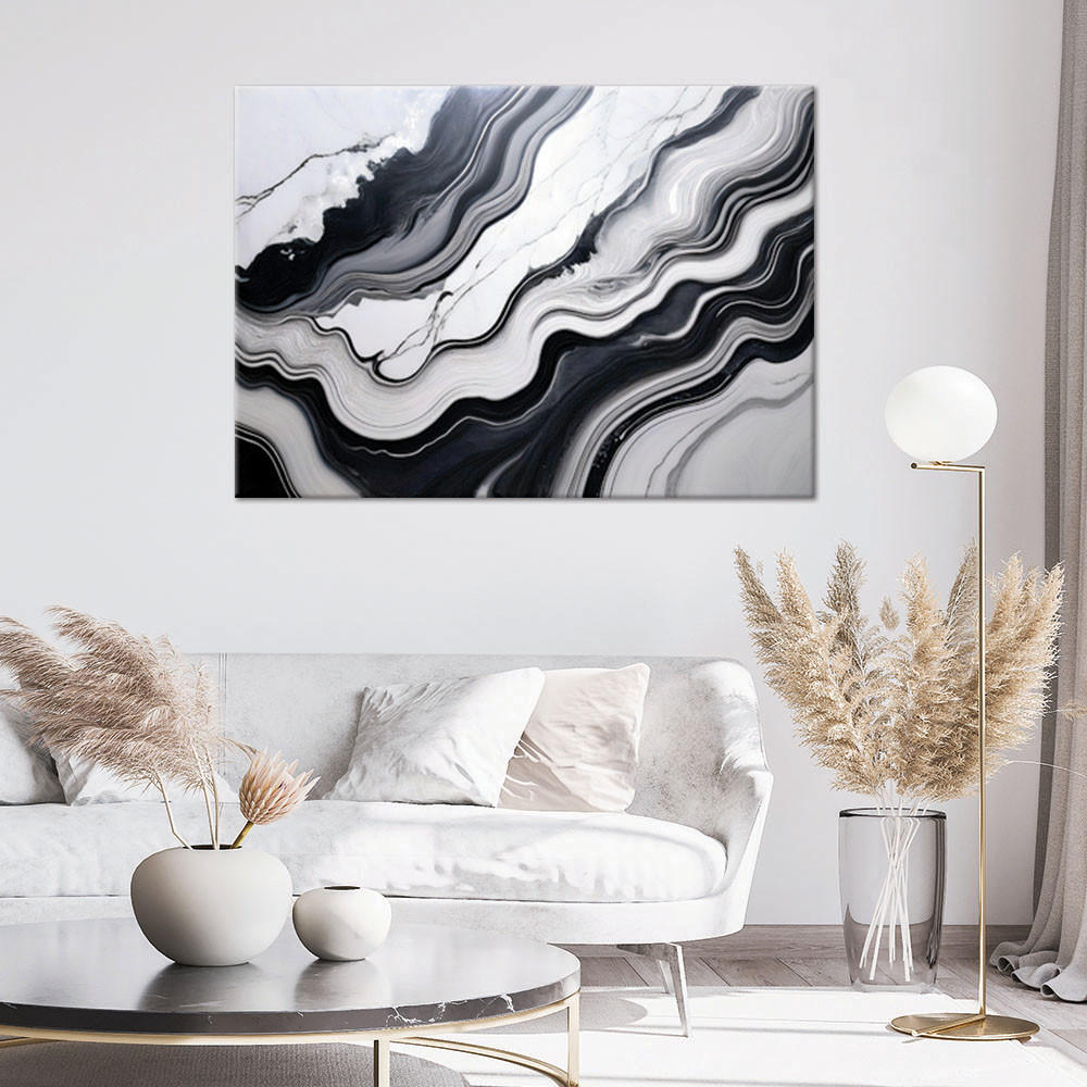 LEINWANDBILD Abstraktion aus schwarzem und weißem Marmor 60x40cm - Schwarz, Textil (60/40cm) - Feeby