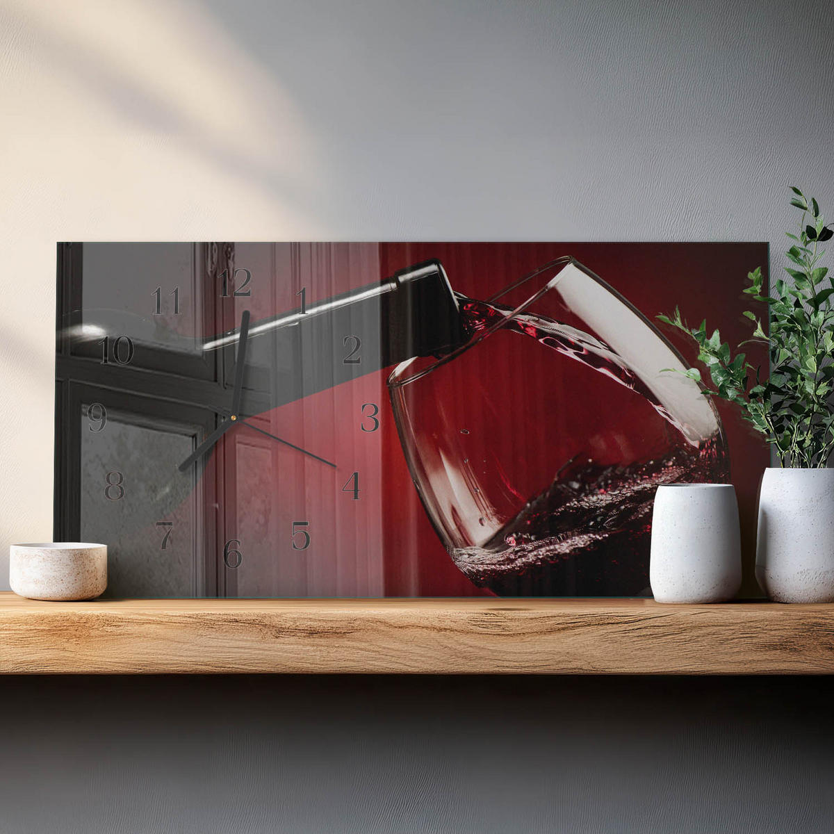 WANDUHR 60x30 cm - Steine - Rot, Glas (60/30/0.4cm) - TULUP