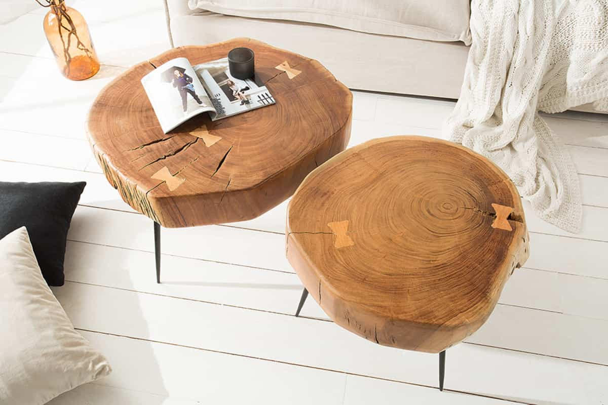 COUCHTISCH GOA Akazie rund Natur|Braun 60cm - Schwarz/Braun, Holz (60/60/50cm) - riess-ambiente