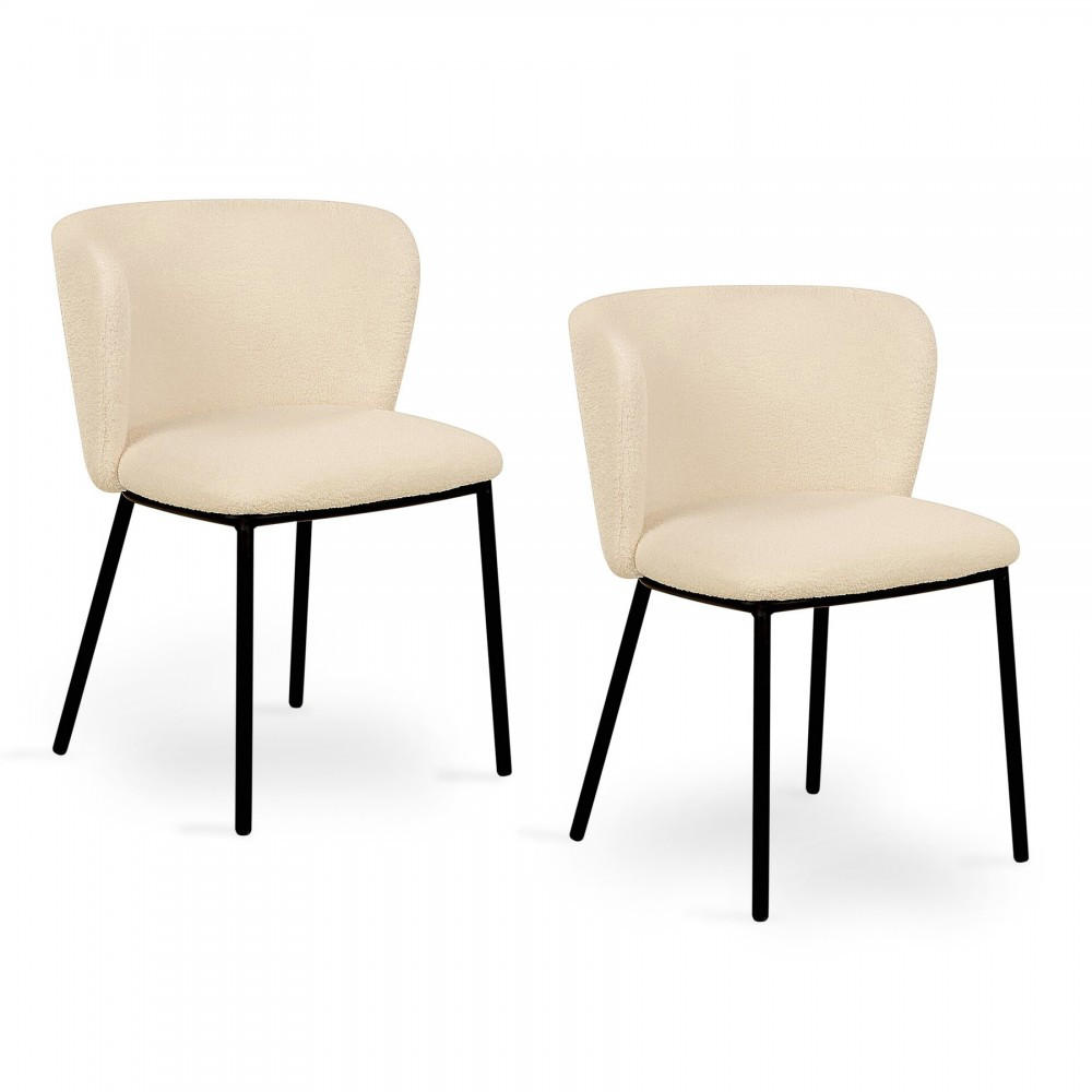 SATZ von 2 Stühlen mit Bouclé-Stoff ROMY / Beige - Beige/Schwarz, Metall (47/76/48cm) - Weber Industries