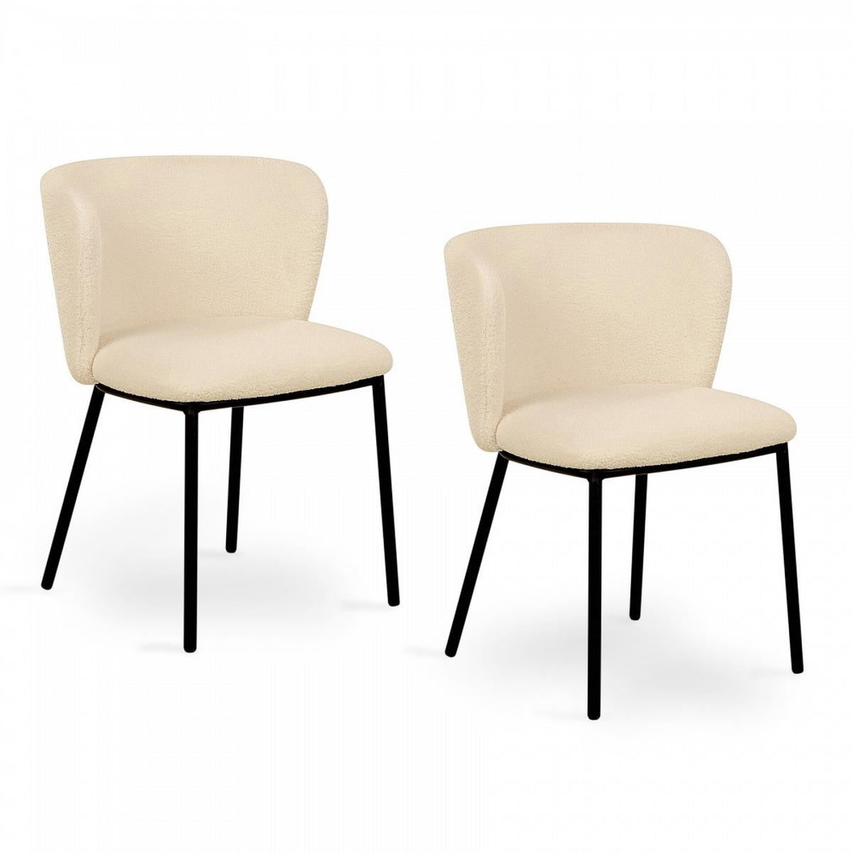 SATZ von 2 Stühlen mit Bouclé-Stoff ROMY / Beige - Beige/Schwarz, Metall (47/76/48cm) - Weber Industries