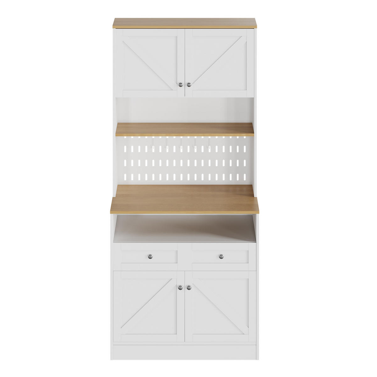BUFFET mit 2 Schubladen und 4 Türen mit Stauraum Silber Griffe Weiß - Weiß, Holzwerkstoff (80/175/40cm) - EVRYAE