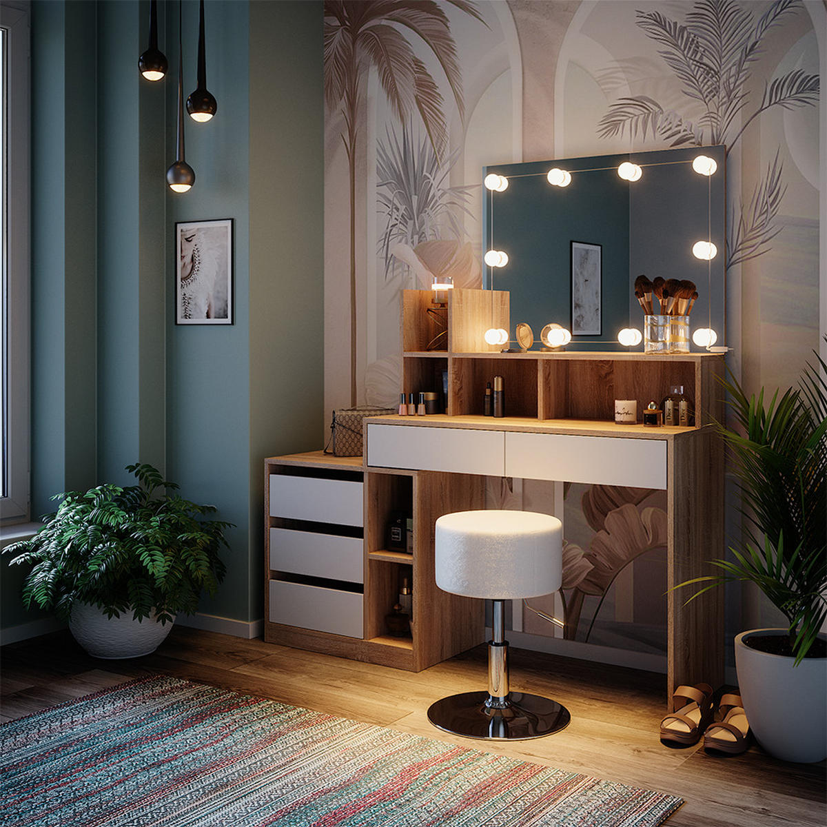 TOALETNÍ STOLEK Anja Bílá/Sonoma - bílá/Sonoma dub, kompozitní dřevo (139.8/115/40cm) - Vicco