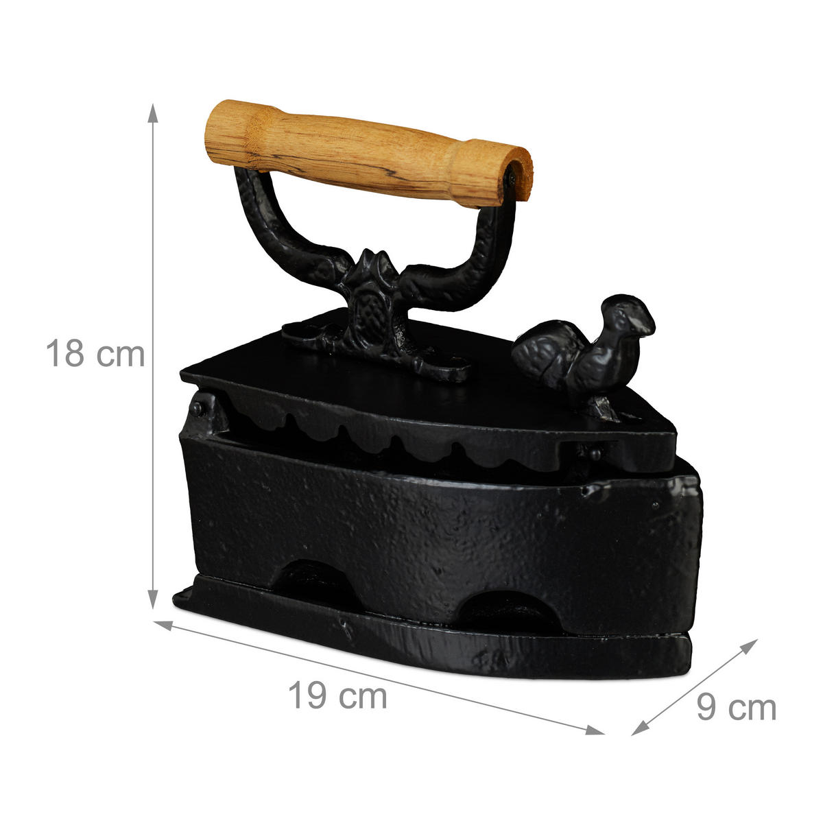 DEKORAČNÉ žehlička - čierna, kov/drevo (18cm) - Relaxdays