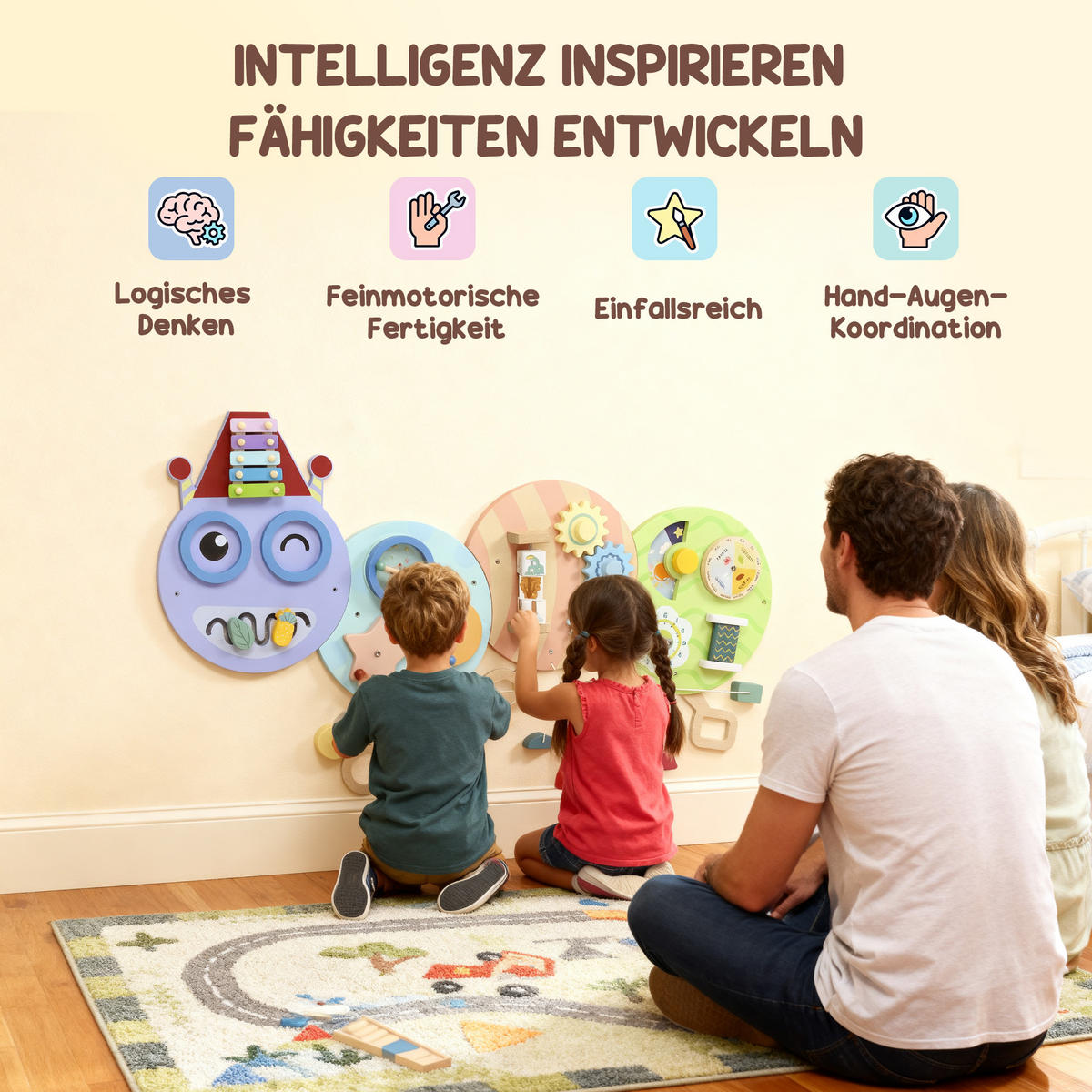 WANDSPIELZEUG DE-10200 7-in-1, Xylophon, Zahnräder, Raupen-Design Bunt - Multicolor, Holzwerkstoff (8/62/108cm) - ComfortXL