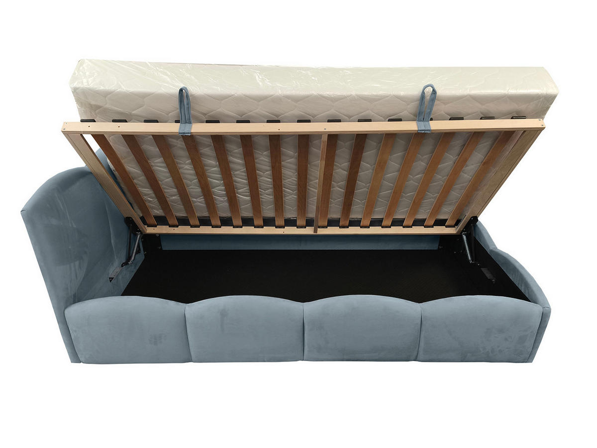 KINDERBETT TIM 90x200 links Hellblau mit Bettkasten & Rausfallschutz - Hellblau, Textil (90/200cm) - KS Home Concept