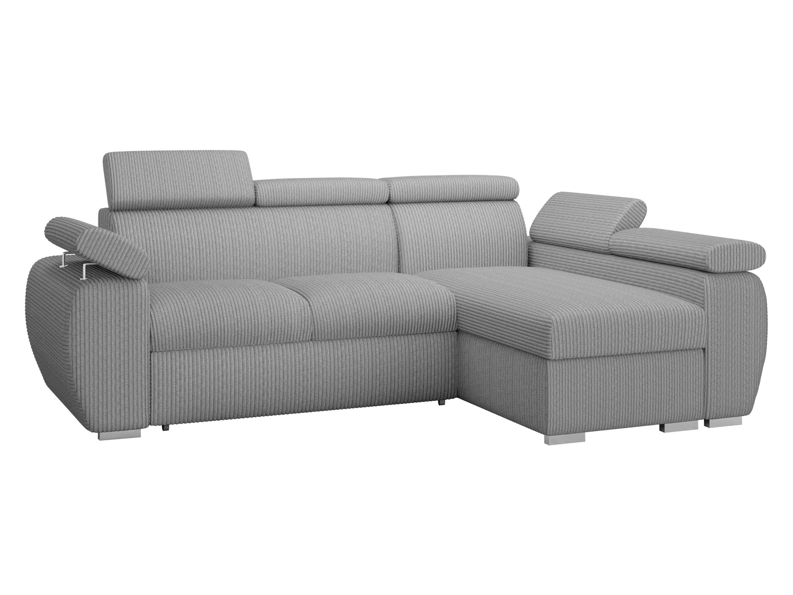 ECKSOFA Boston Mini Premium Cord 2RLC Seite: Rechts 2R+LC - Chromfarben/Hellgrau, Holz/Textil (255/170cm) - MIRJAN24