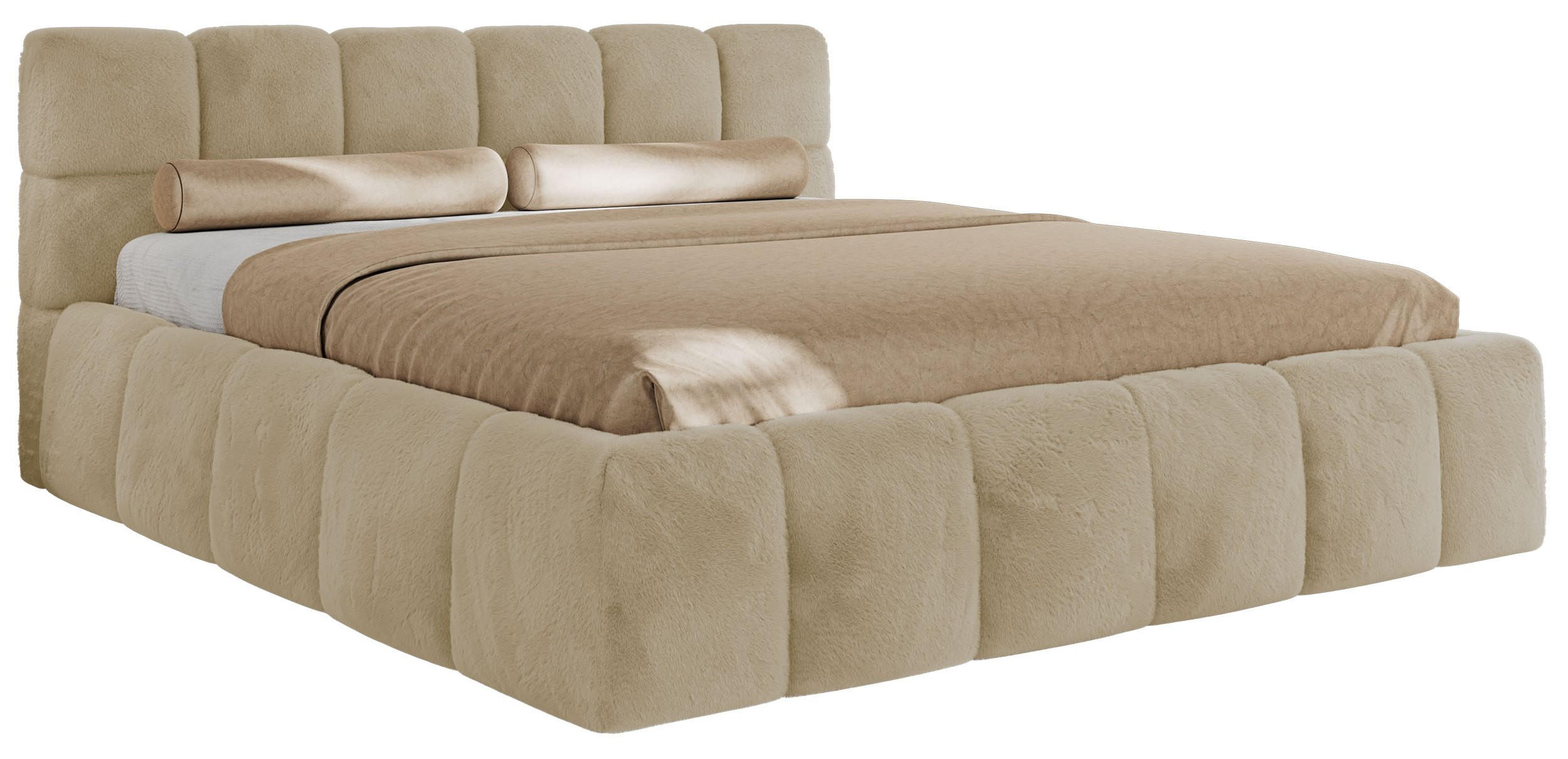 POLSTERBETT NIRA CLASSIC 140/200 - Creme Plüsch - Schaum-Matratze - Creme, Textil (140/200cm) - MKS