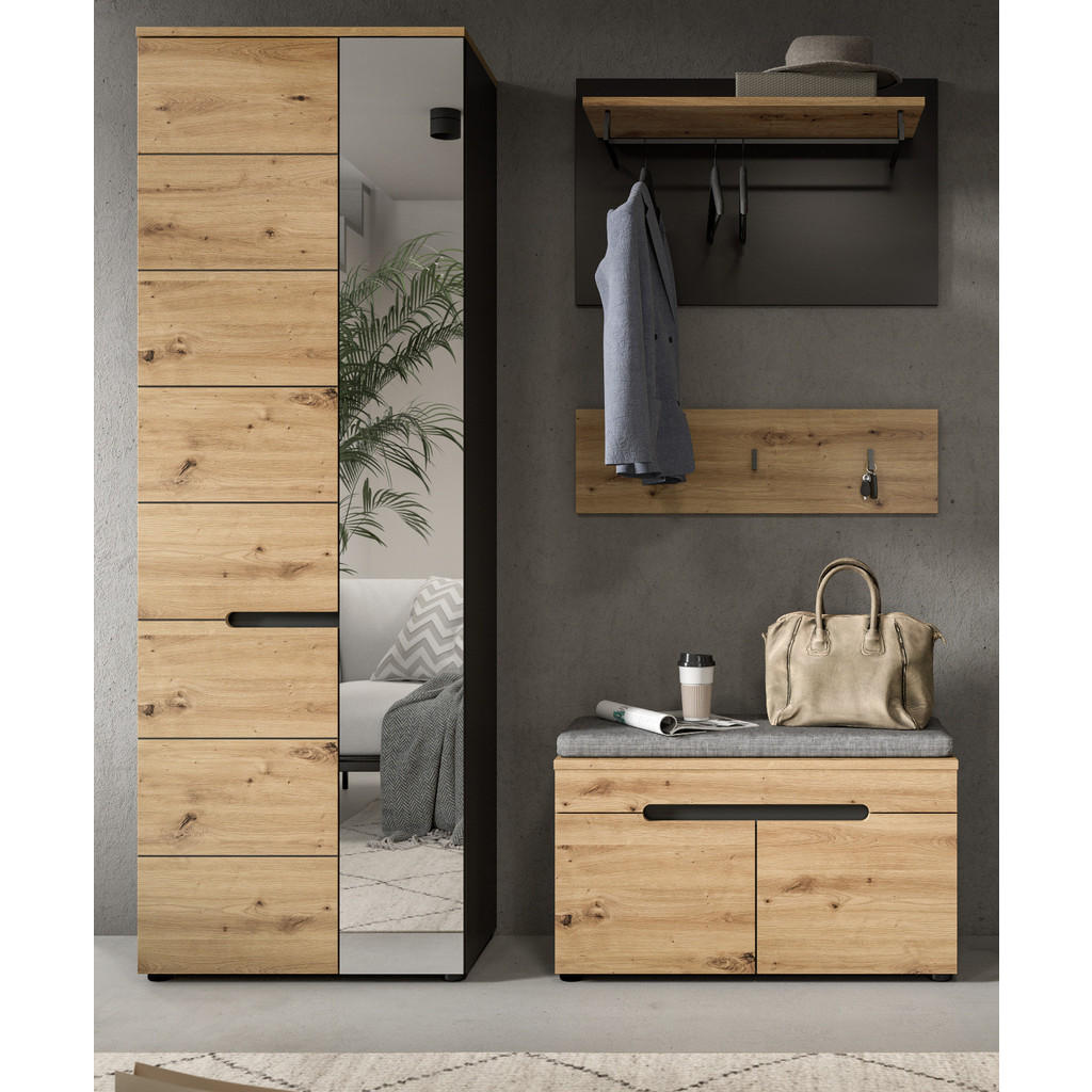 Thumbnail - Inn.Furn Garderobe, Eiche Artisan, Grau, Holzwerkstoff, Nachbildung,Eiche, Holz Optik, Uni, 1-Sitzer, 4 Fächer, Rechteck...