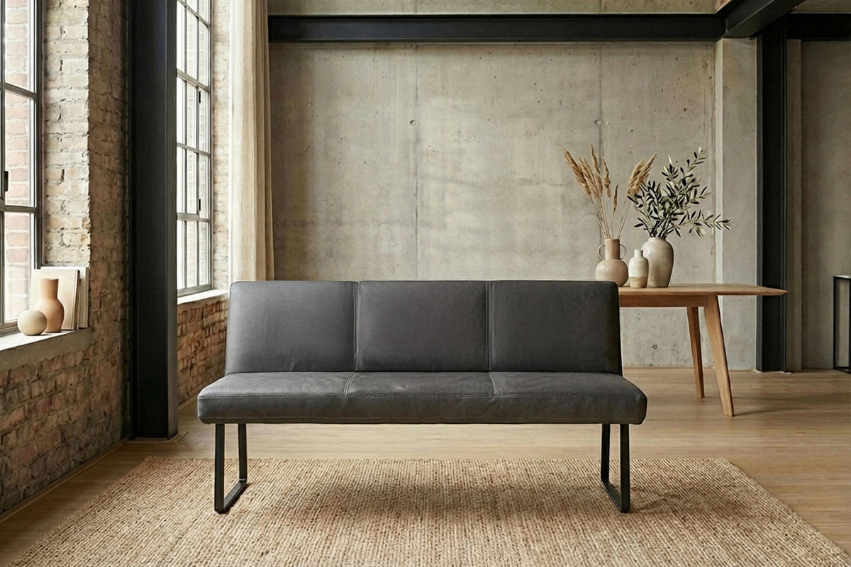 ESSZIMMERBANK ELEEN Anthrazit Leder - Anthrazit, Leder (143/85/69cm) - KAWOLA