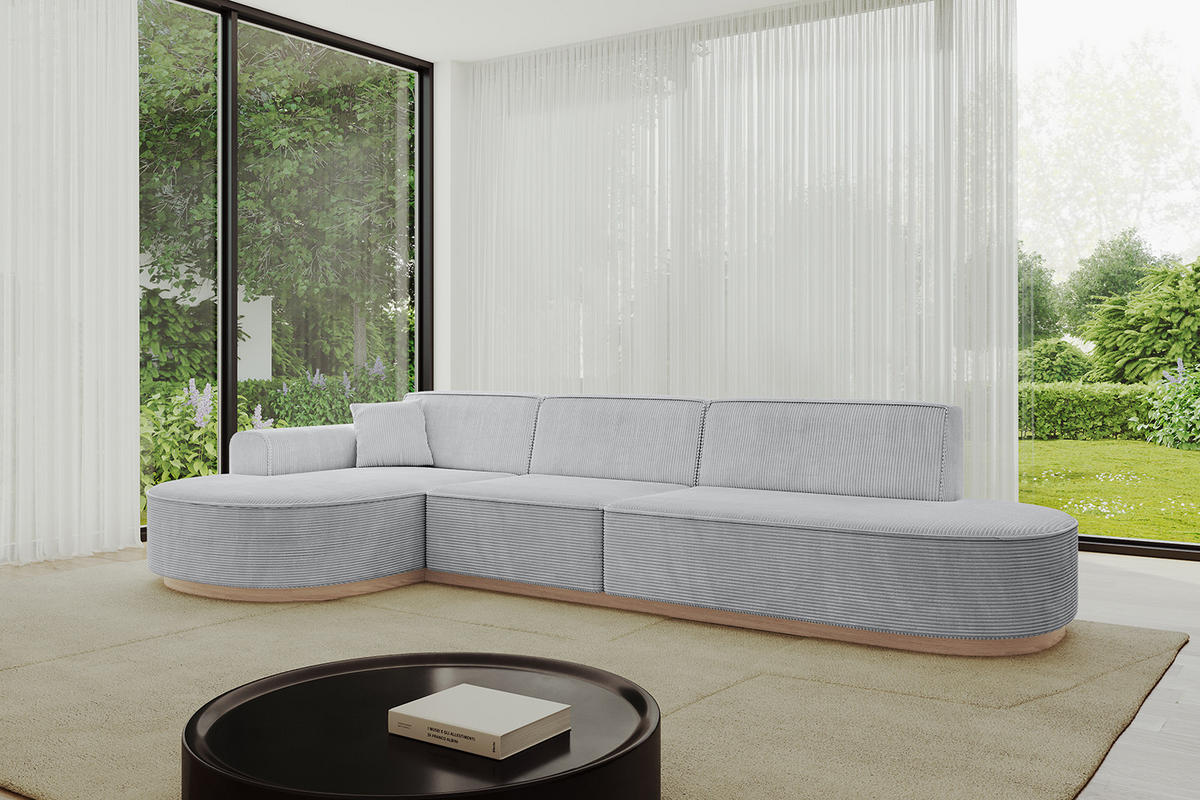 ECKSOFA Ottomane Links MARI-L2-v1 - 328x171x83 cm Grau Cord - Grau, Holzwerkstoff/Textil (328/171cm) - ALTDECOR