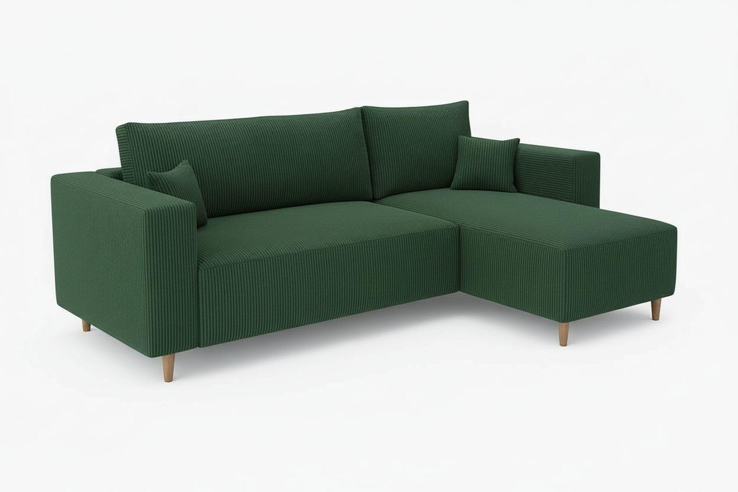 ECKSOFA RIO mit Schlaffunktion und Bettkasten, Farbe: Grün, Cordstoff, Ottomane Universal - Grün, Textil (249/142cm) - Marpur