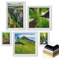 WANDBILDER 5er-Set - 50x50 cm & 20x30 cm & 40x60 cm Weißer Rahmen - Grüne Berge Wasserfallwald - Weiß, Kunststoff (40/60cm) - ArtPrintCave