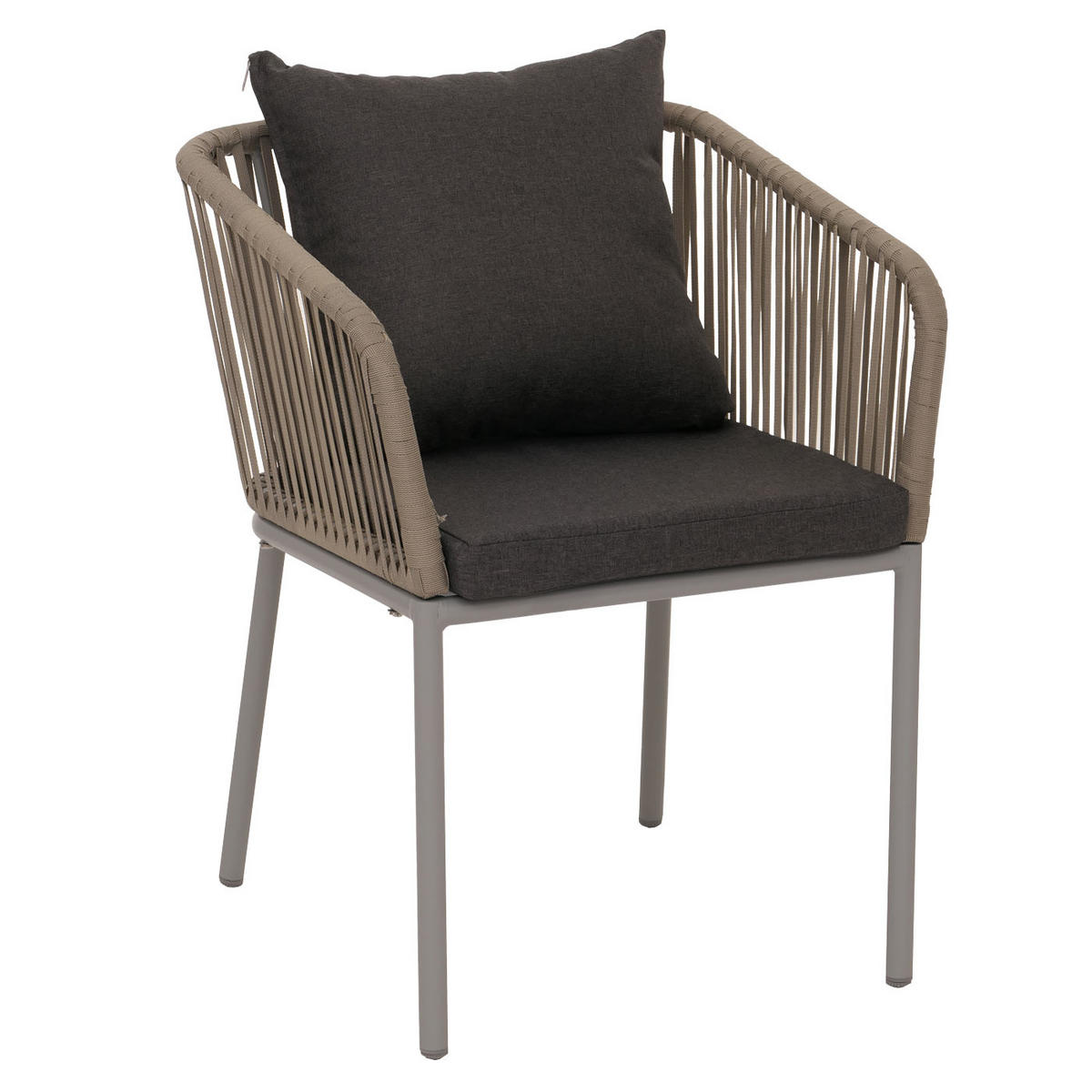 GARTENSTUHL 2er-Set 75x55x55cm wetterfest Aluminium Seilgeflecht Rope Grau - Dunkelgrau, Metall (55/75/55cm) - PROREGAL