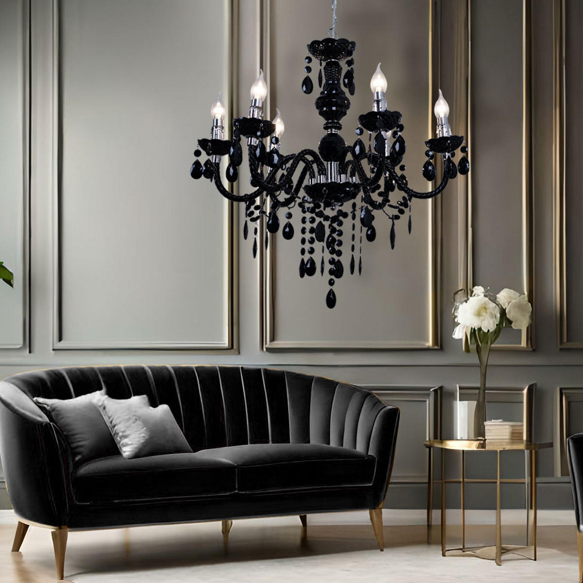 LED KRONLEUCHTER Cuimbra Schwarz - Schwarz, Metall (57/57/166cm)