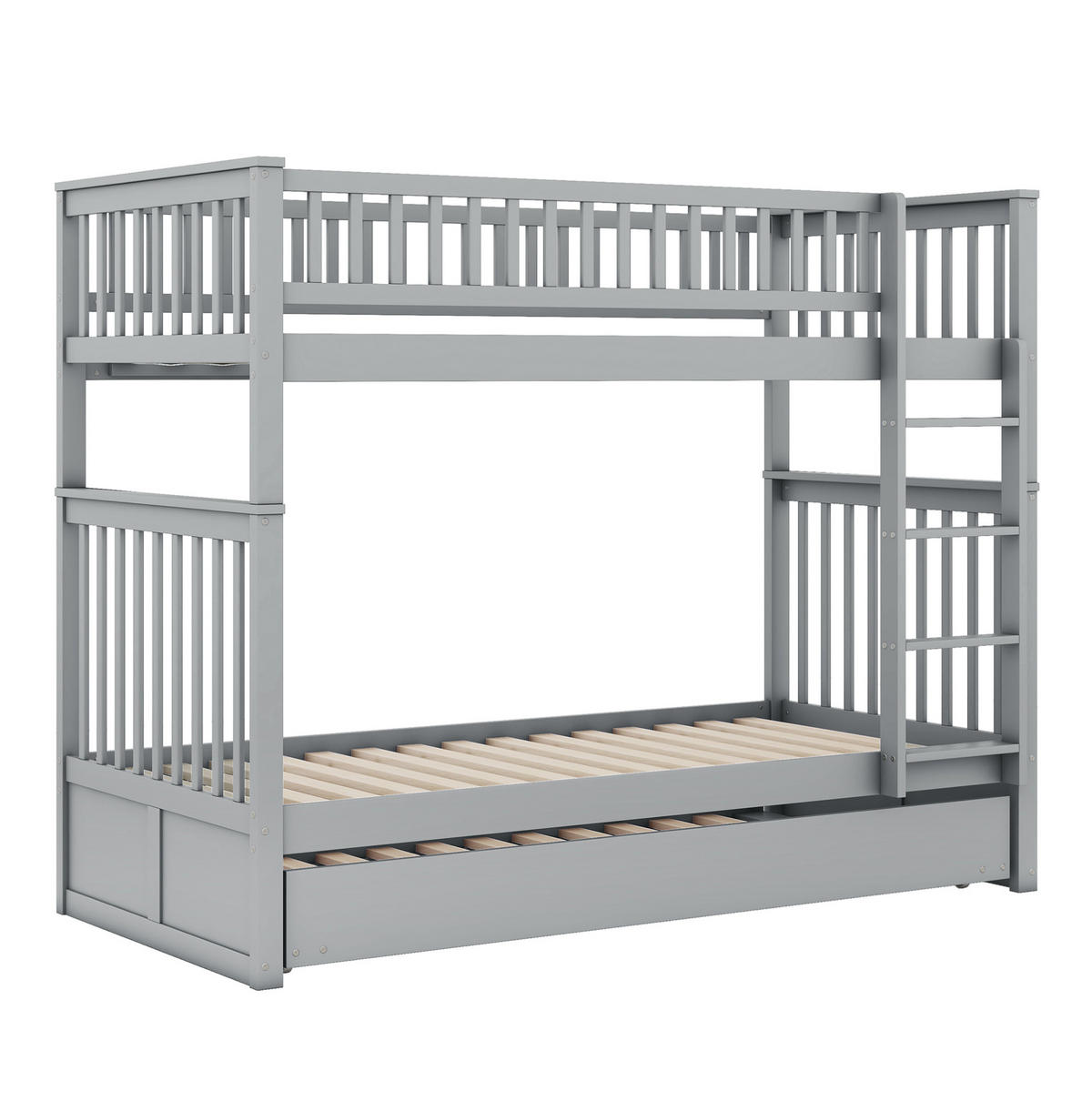 PATROVÁ postel 90/200 cm šedá s výsuvnou postelí a pevnými schody - šedá, dřevo (90/200cm) - OKWISH