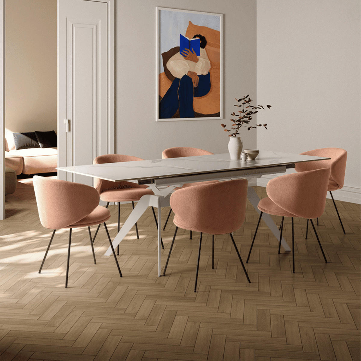 STÜHLEN (Set aus 2) aus stoff mit schwarzen metallbeinen - rush 60/58/51 cm - Pink, Textil (58/51/60cm) - Calicosy