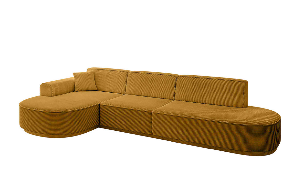 ECKSOFA Ottomane Links MARI-L2 - 317x163x73,5 cm Senfgelb Cord - Gelb/Schwarz, Holzwerkstoff/Kunststoff (165/321cm) - ALTDECOR