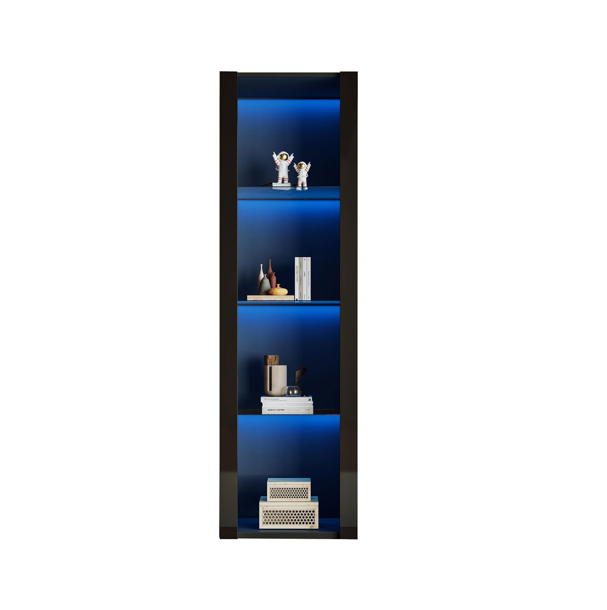 VITRINE 55/38/166 cm in Schwarz Hochglanz mit LED-Beleuchtung - Schwarz, Holzwerkstoff (55/166/38cm) - Flora Grace