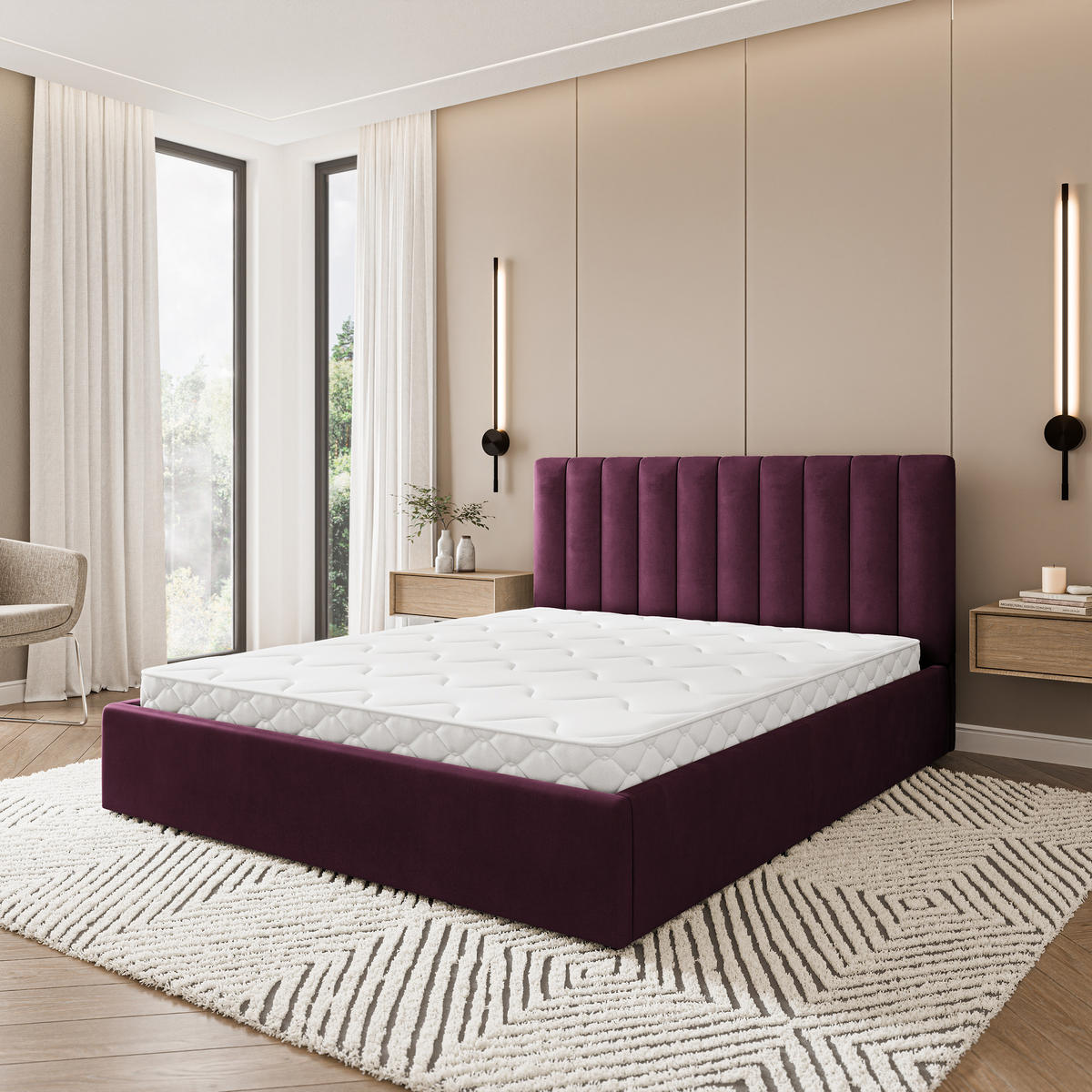 POLSTERBETT DEMERA MGV 160x200 cm mit Bettkästen - Violett - Violett, Holz (160/200cm) - MASSENO