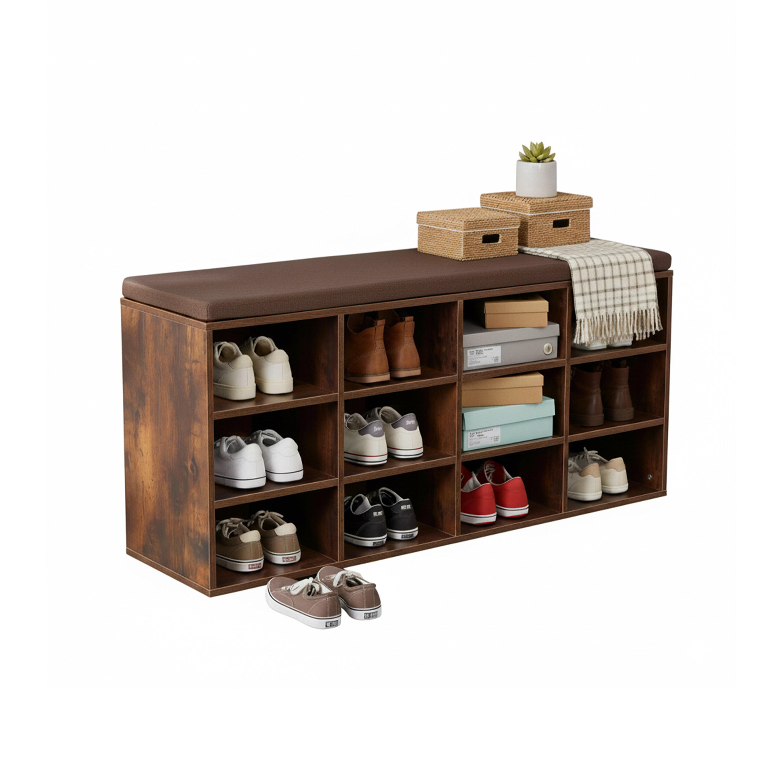 SCHUHBANK - Dunkelbraun, Holzwerkstoff/Textil (104/48/30.5cm) - Relaxdays