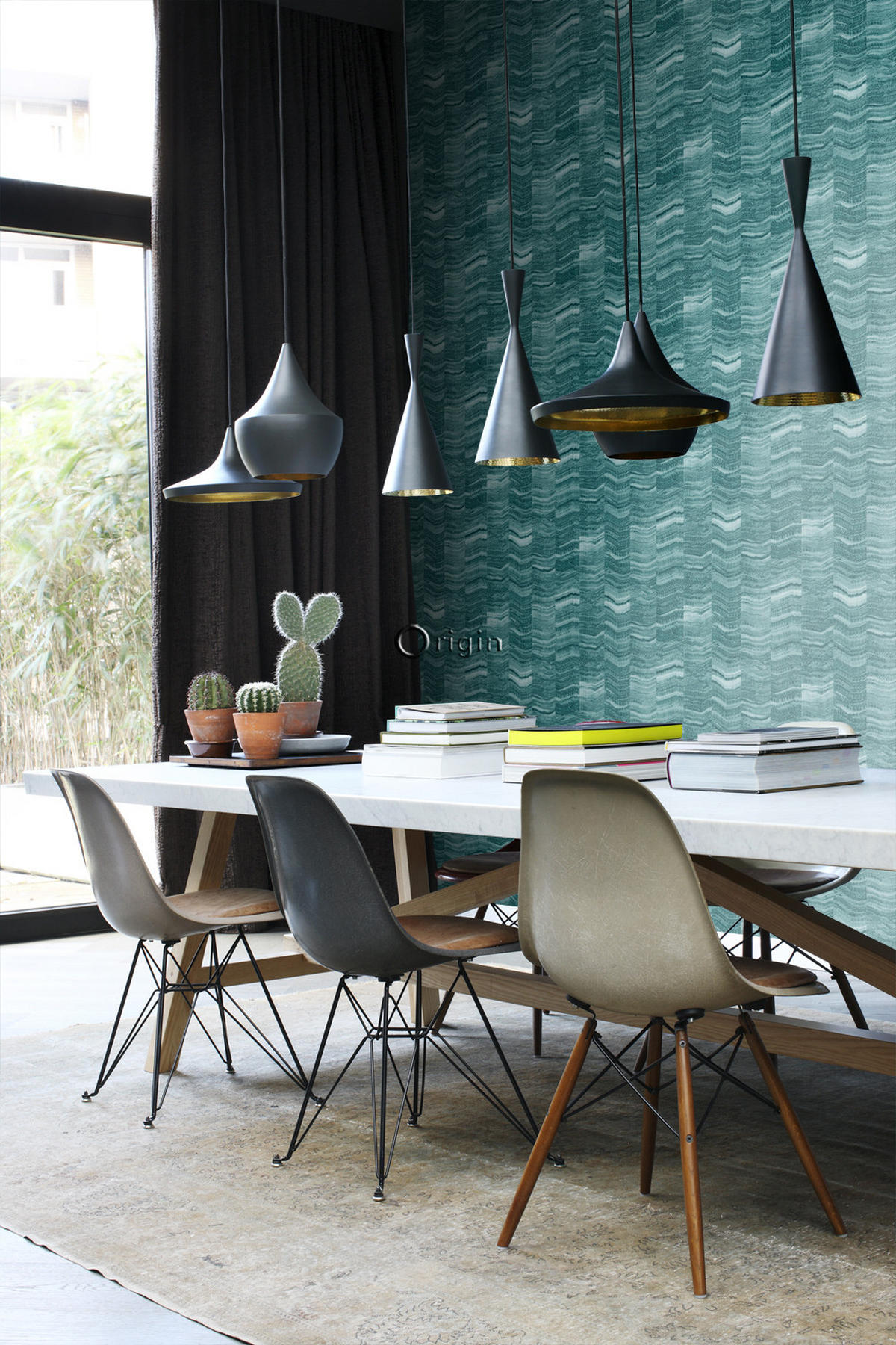 TAPETE Zick-Zack-Mamorstreifen 53 cm x 10.05 m - Türkis, Papier (53/1000cm) - Origin Wallcoverings