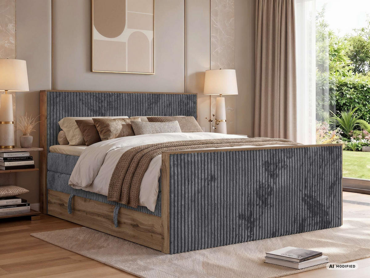 POSTEL BOXSPRING WOOD KING DUO 140/200 - Šedá Manšestr - Topper T25 - H4 - šedá/černá, textil/plast (140/200cm) - MKS