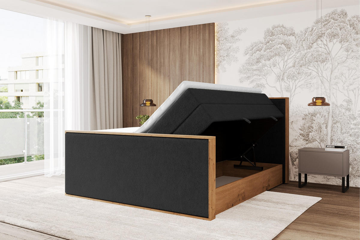 BOXSPRINGBETT LOLLI9 -Z-KING 120x200 - H3/H4 Schwarz - Schwarz Hochglanz, Holzwerkstoff (120/200cm) - ALTDECOR