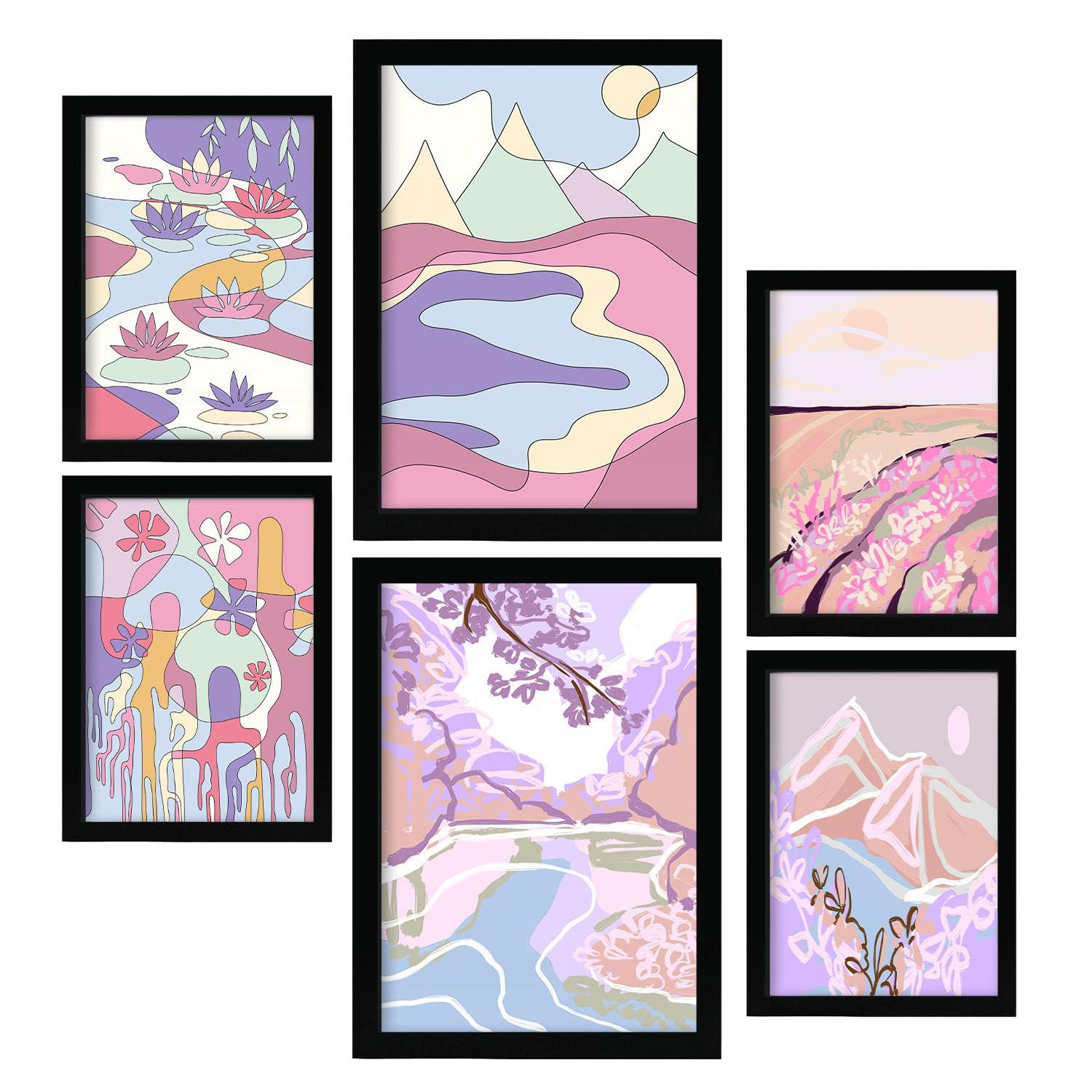 POSTER Set Mit 6 Ungestörte Natur A3 & A4 Schwarzer Rahmen - Schwarz, Papier (29/3cm) - Nacnic