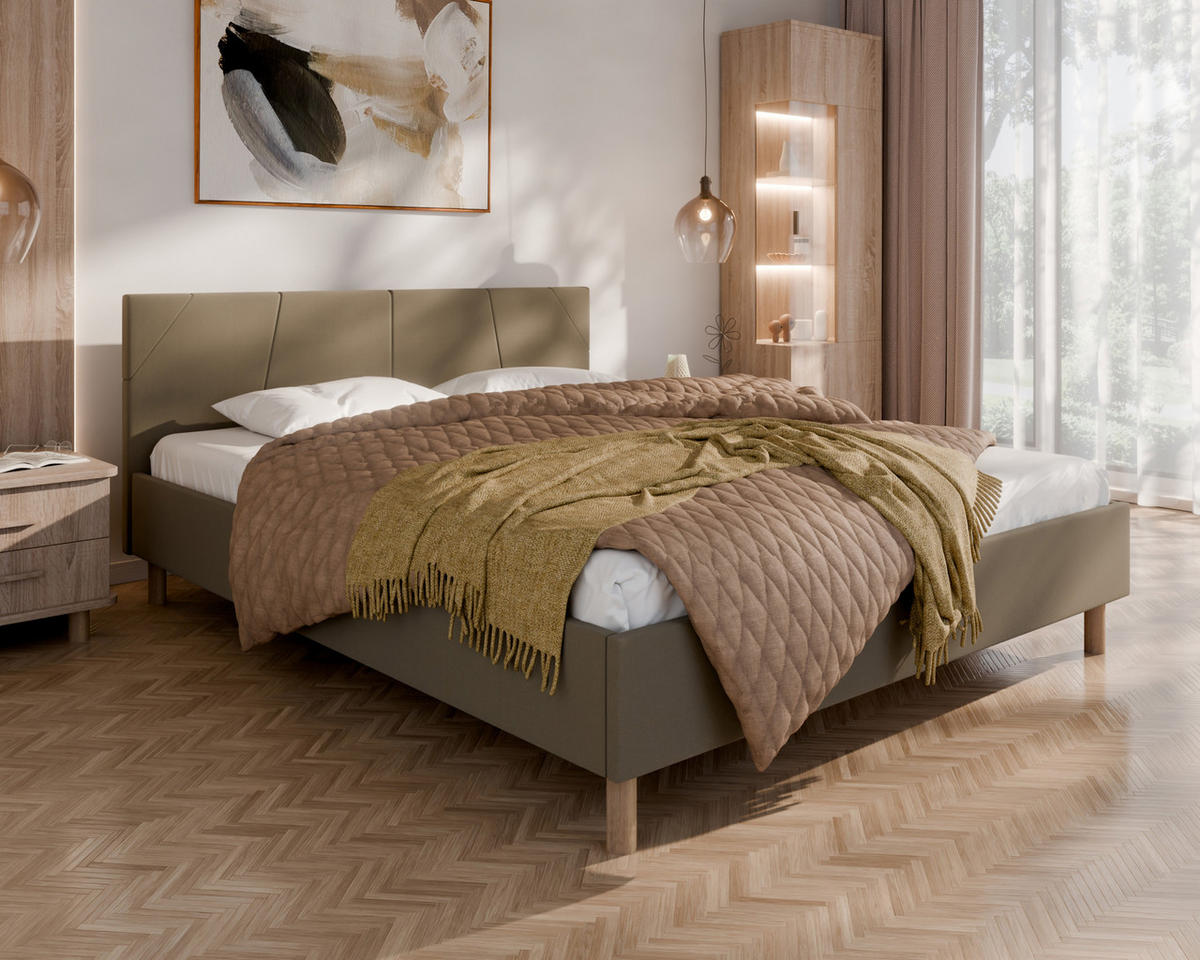 POLSTERBETT ALMORE 160x200cm Elegantes Polsterbett für modernen Wohnstil , Taschenfederkernmatratze mit kokos KORNOS (20cm), braun - Braun, Holz - Homesy