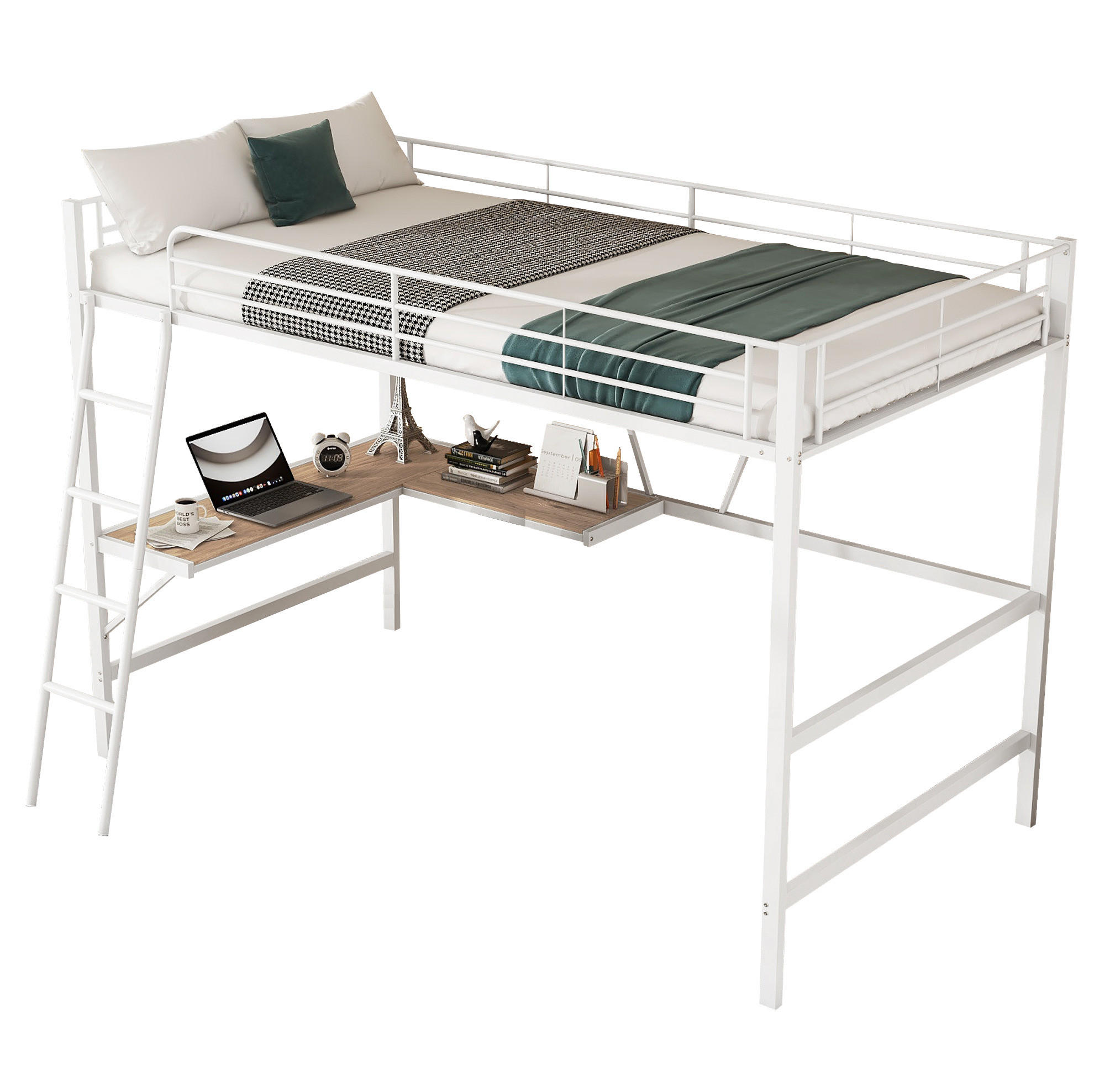 HOCHBETT 90/200 cm aus Metall mit Schreibtisch und Regal in Weiß - Weiß, Metall (90/200cm) - Flora Grace