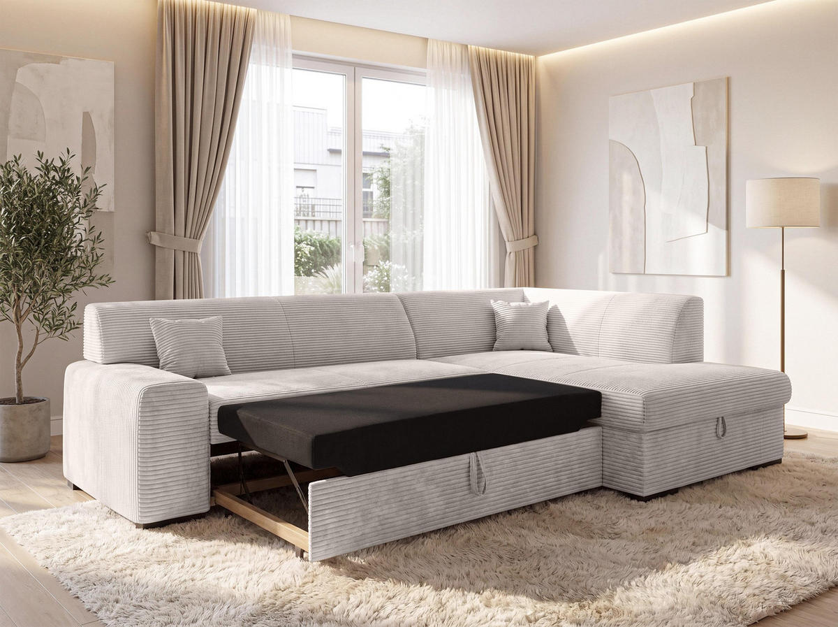 ECKSOFA L Form Minosa Weiß 260/175/71 cm Rechts mit Schlaffunktion - Schwarz/Weiß, Kunststoff/Textil (175/260cm) - AX Living