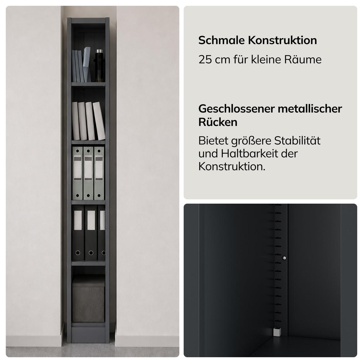 METALLREGAL für Dokumente TIM 195x25x45 cm - Anthrazit, Metall (25/195/45cm) - Jan Nowak