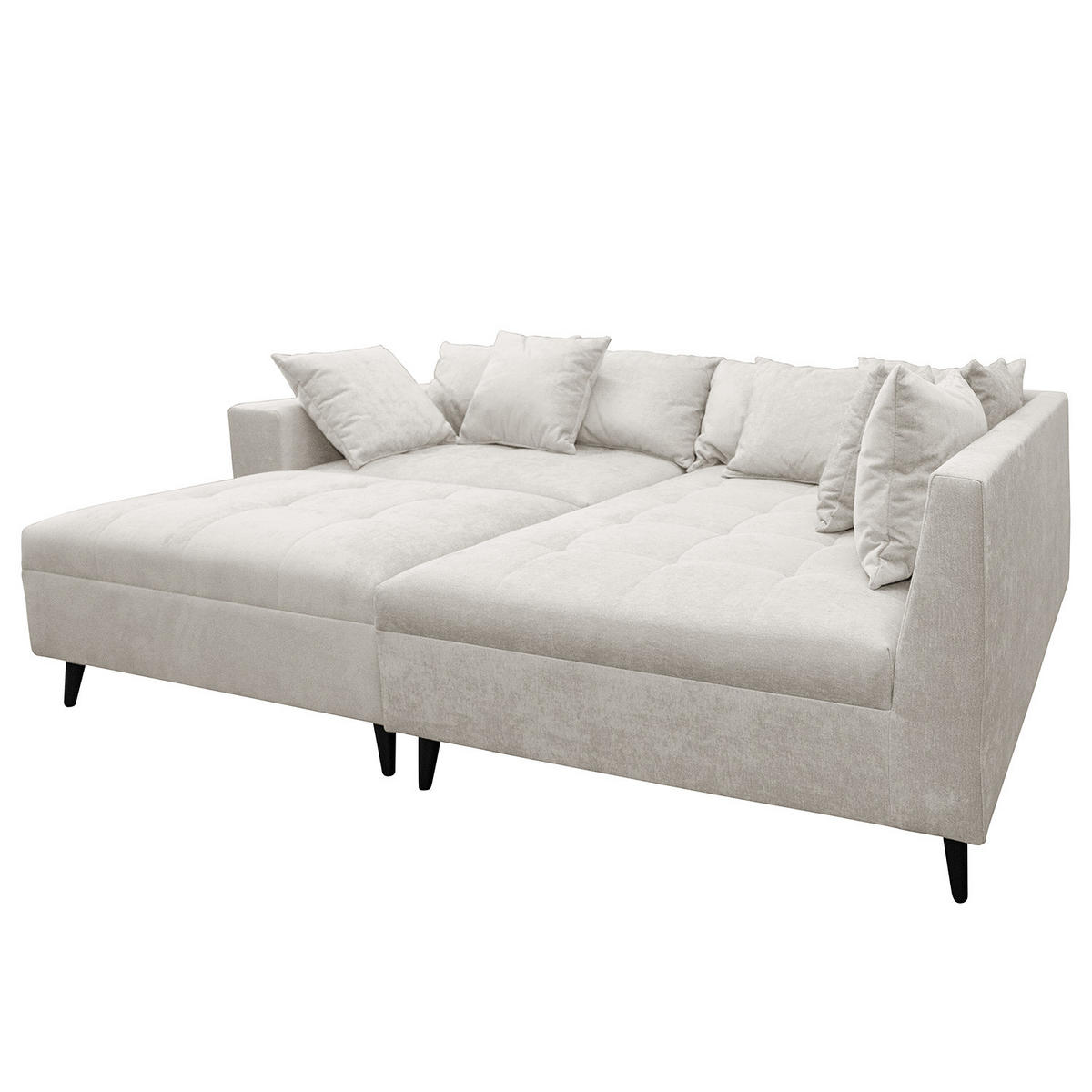 ECKSOFA mit Ottomane und Hocker - Schwarz/Grau, Birkenholz/Textil (247/174cm) - home24