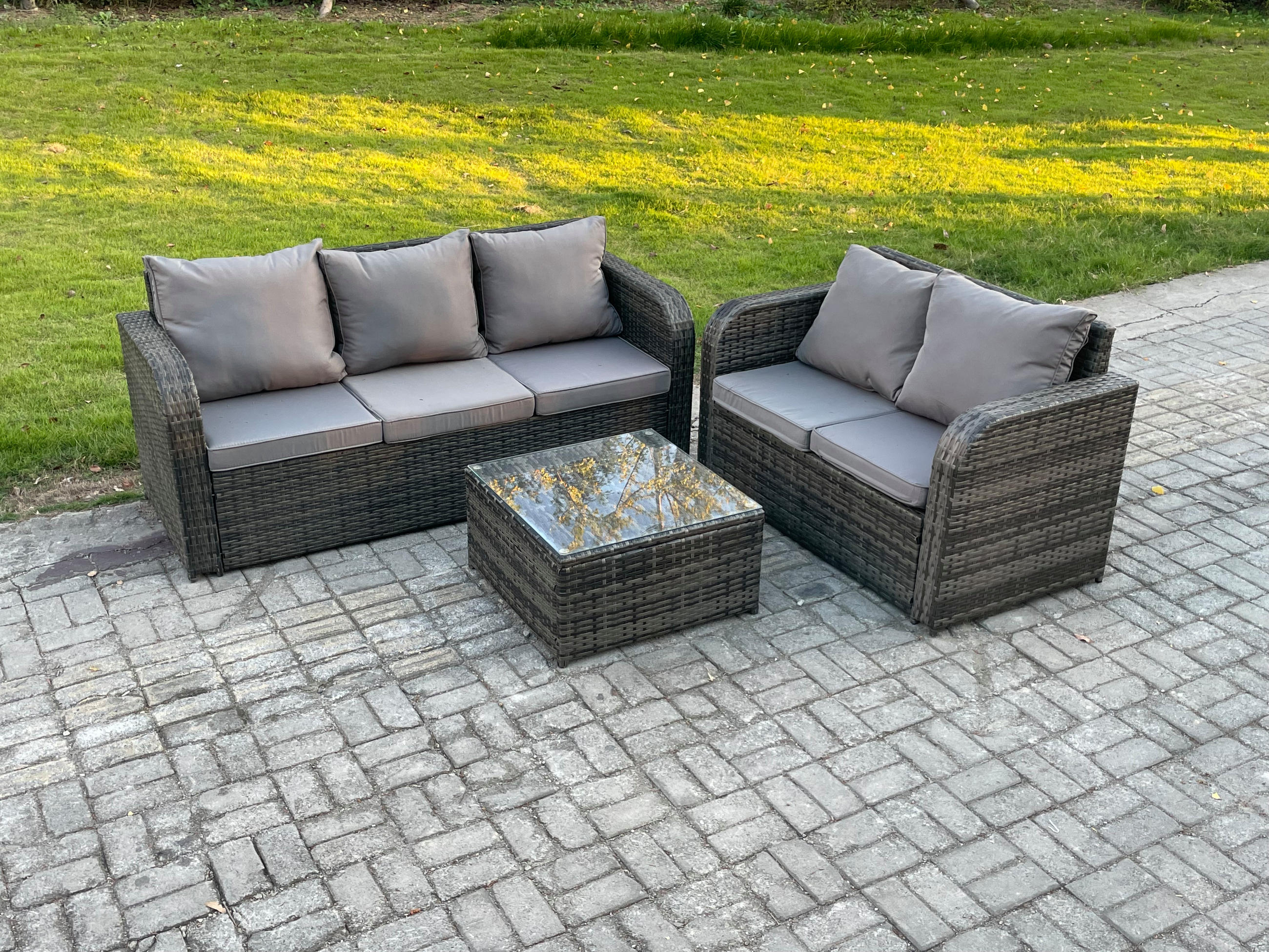 Thumbnail - Fimous Gartensofa, Dunkelgrau, Metall, Kunststoff, Glas, 5-Sitzer, Füllung: Schaumstoff, quadratisch, Loungemöbel, Loung...