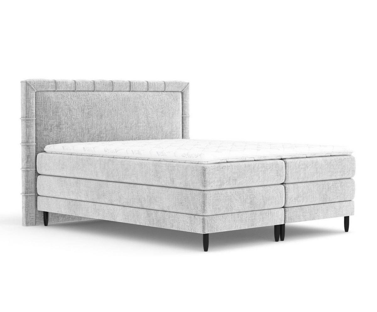 BOXSPRINGBETT Rimini Hellgrau 180/200 cm mit Matratze und Topper - Hellgrau/Schwarz, Holz/Holzwerkstoff (180/200cm) - Maison de Reve