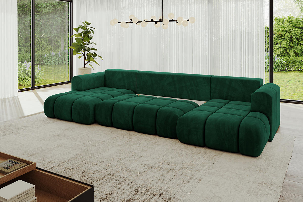 WOHNLANDSCHAFT Ottomane Links CLOUD-U-v1 414x180x40 Dunkelgrün Velours - Dunkelgrün, Holzwerkstoff/Kunststoff (414/90/180cm) - ALTDECOR