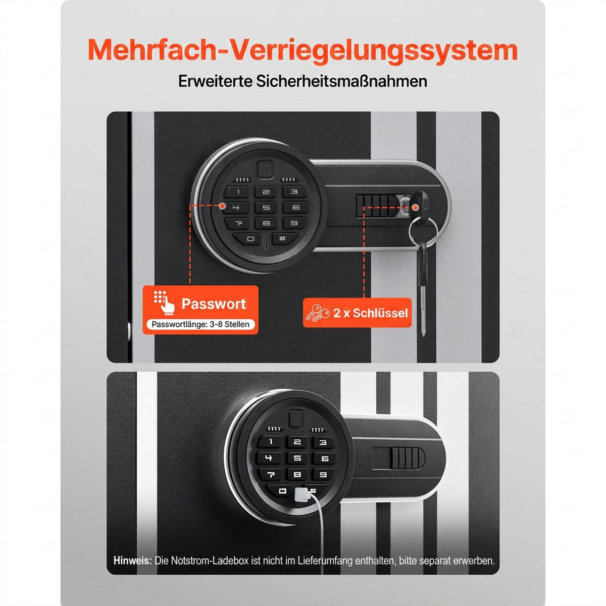 WERKZEUGKOFFER Waffenschrank für 4 Langwaffen mit Zahlenschloss und 3 Munitionsfächern - Schwarz, Metall (10/10/10cm) - Raelunyi