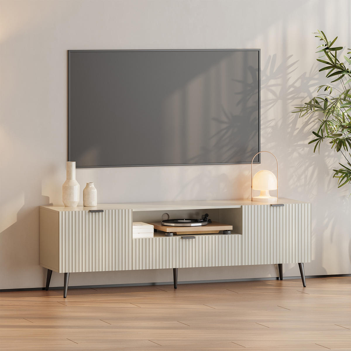 TELEVIZNÍ SKŘÍŇ Nand - písková barva, kov/kompozitní dřevo (40/51/160cm) - [en.casa]