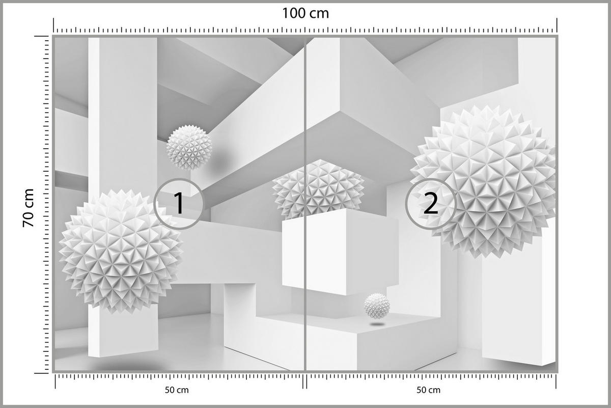 FOTOTAPETA Pre Obývaciu Izbu Abstraktné Gule Geometria Ilúzia 100 x 70 cm - sivá/biela, papier (100/70cm) - Muralo
