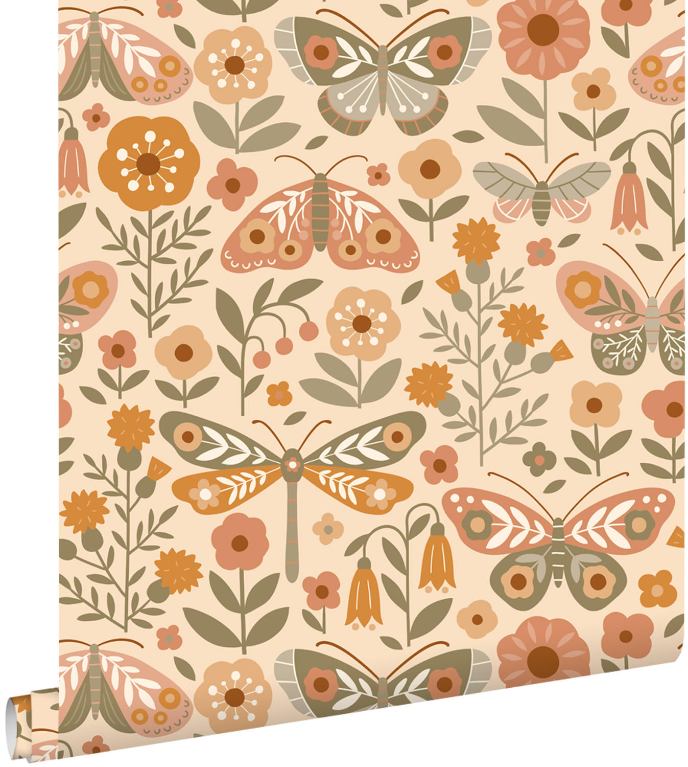 TAPETE Blumen & Schmetterlinge 50 x 900 cm - Orange, Papier (50/0.1cm) - ESTAhome