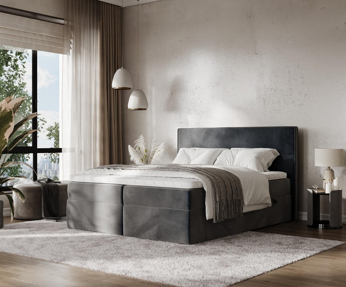 BOXBETT Nuvia 140/200 cm Anthrazit im Paros Stoff - Anthrazit/Schwarz, Holz/Holzwerkstoff (140/200cm) - AltaBeds
